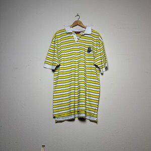 Y2K Miskeen Polo Dress Shirt Men 3XL Yellow Striped White Casual Collar Classic